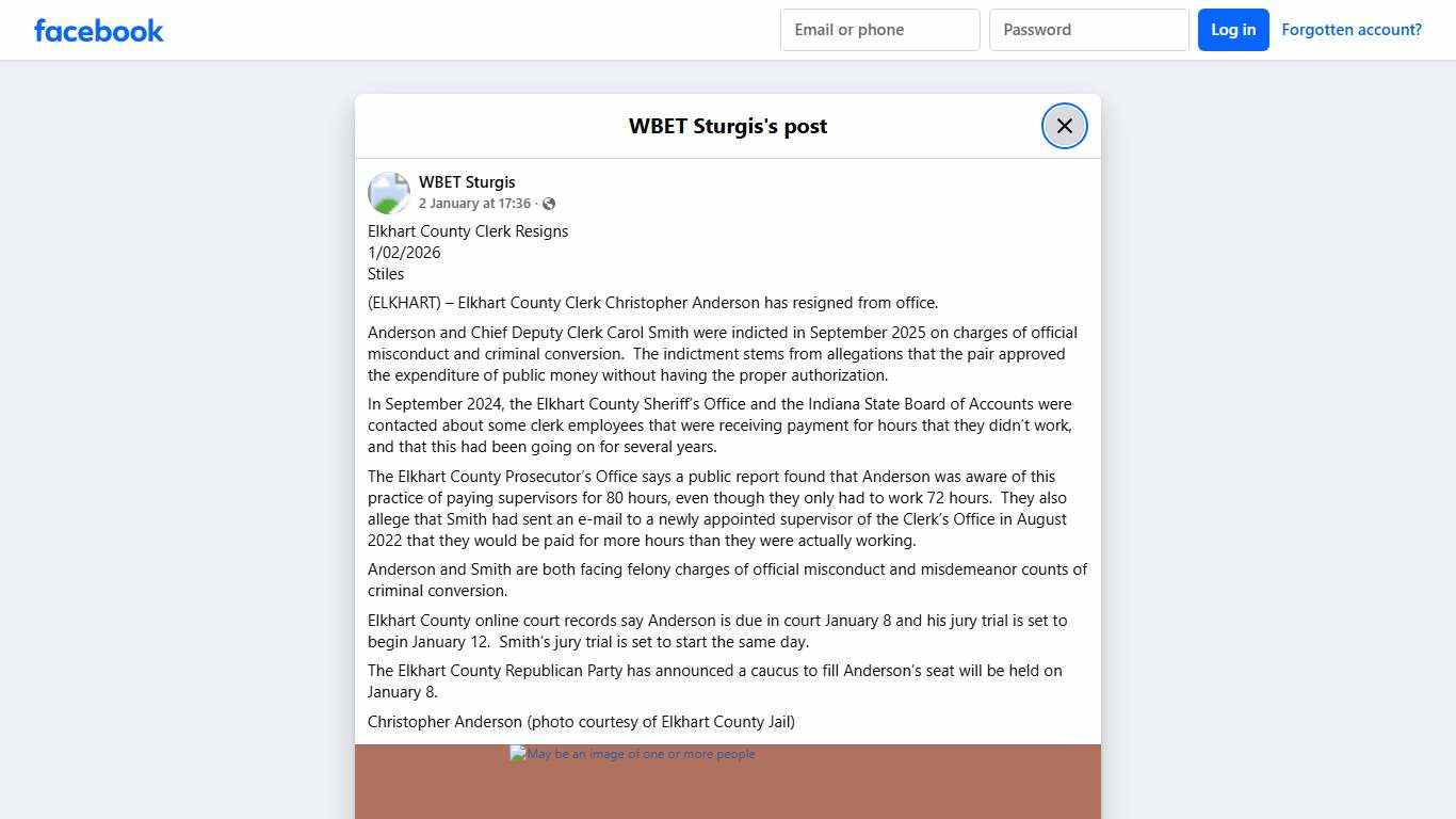 WBET Sturgis - Elkhart County Clerk Resigns 1/02/2026... Facebook