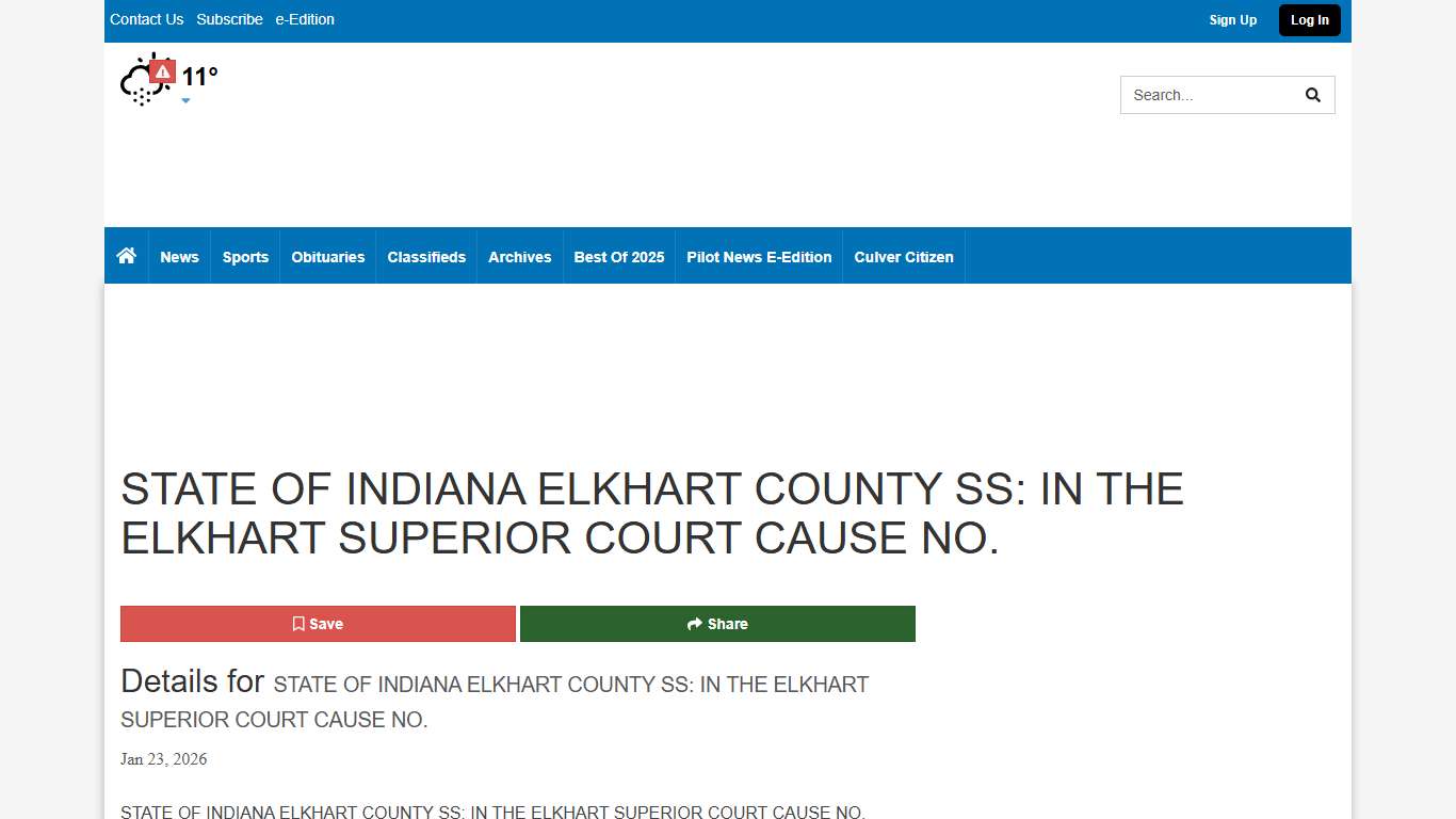 STATE OF INDIANA ELKHART COUNTY SS: IN THE ELKHART SUPERIOR COURT CAUSE NO. Ads thepilotnews.com