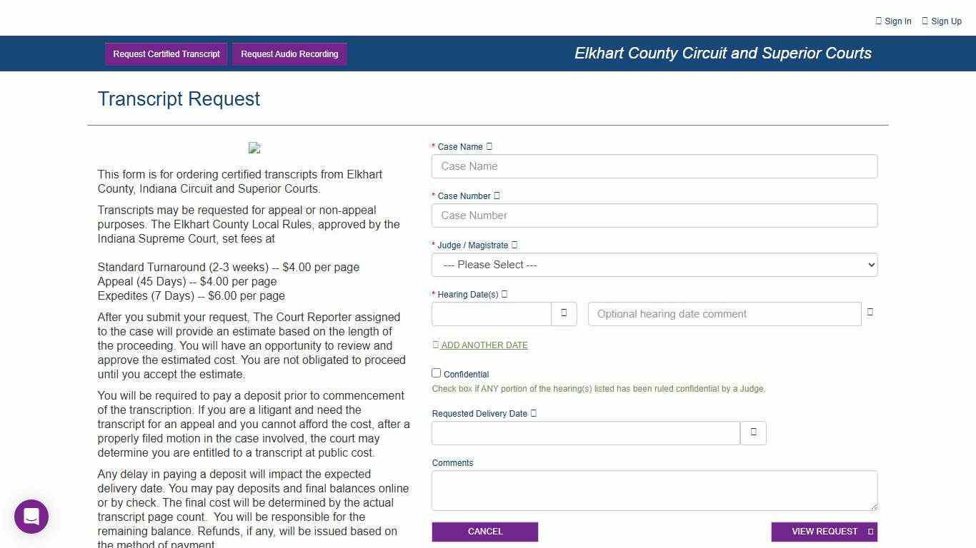 Transcript Request - elkhartcounty-in